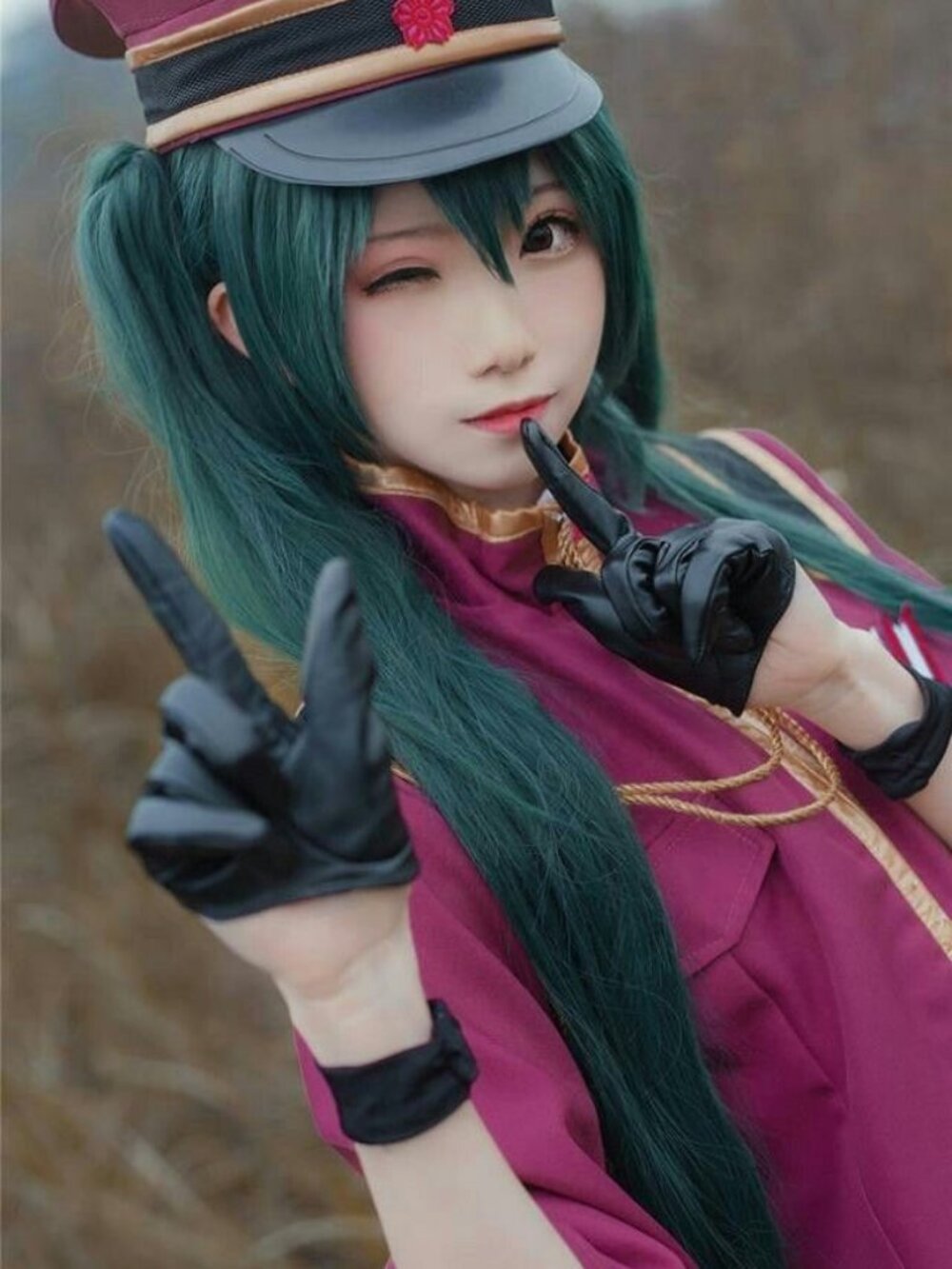 Hatsune Miku Senbonzakura version dark green hair 120 cm cosplay wig with twin